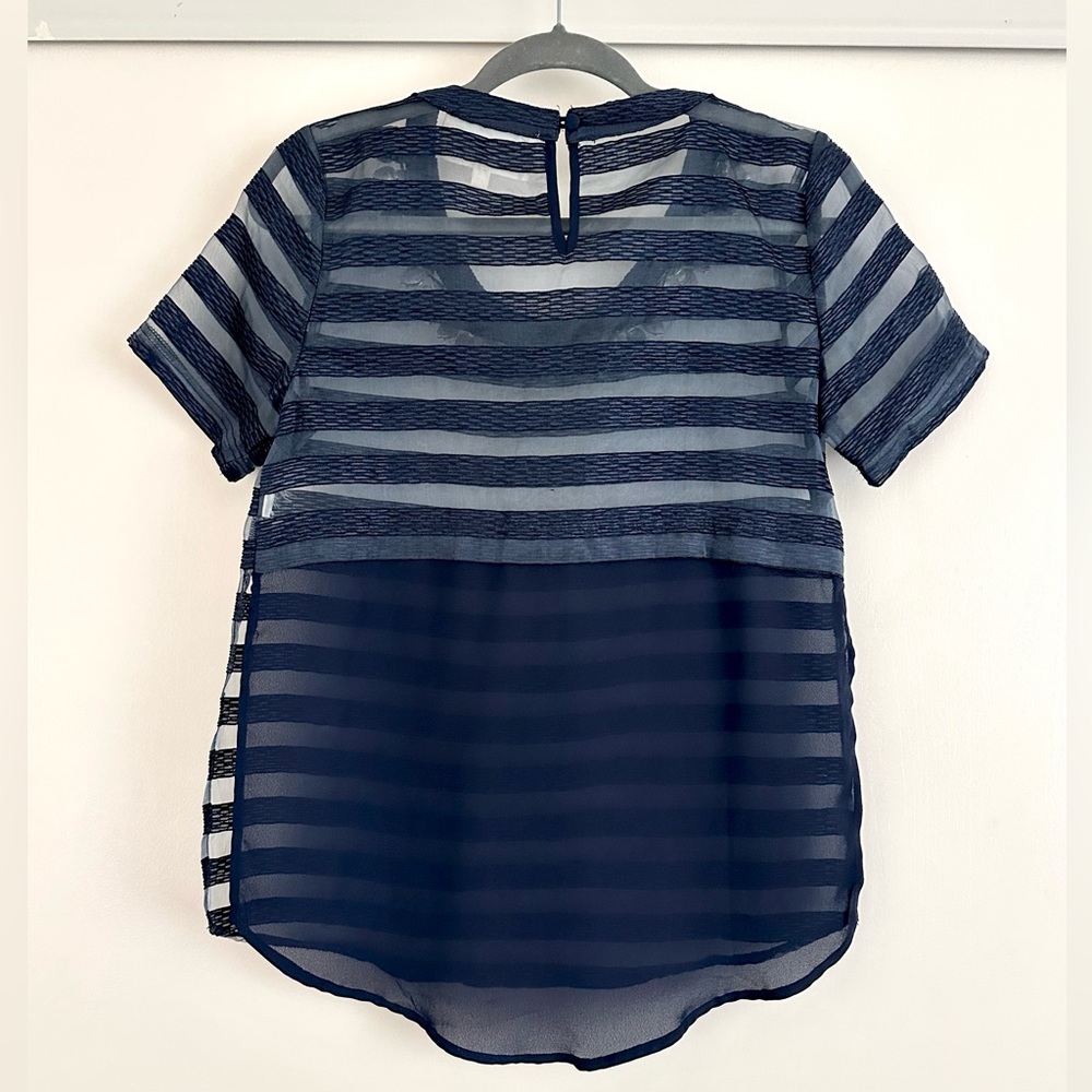 J.O.A. Navy Sheer Jeweled Top